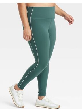 all in motion dark green High-Rise Leggings with White Side Piping